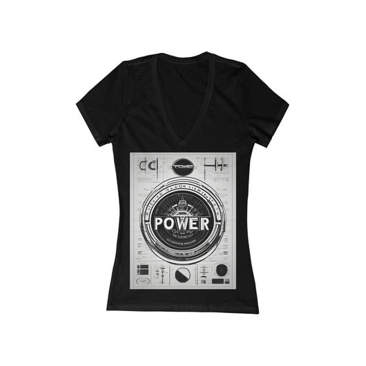 boostlete-boost-mode-type-power-in-quiet-badge-blueprint-0245 — Women's Deep V-Neck Tee (B+C 6035)