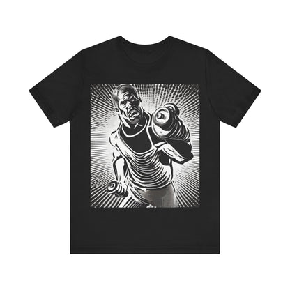 boostlete-pr-season-scene-lunge-halftone-engraved-0096 — Unisex Jersey Short Sleeve (B+C 3001)