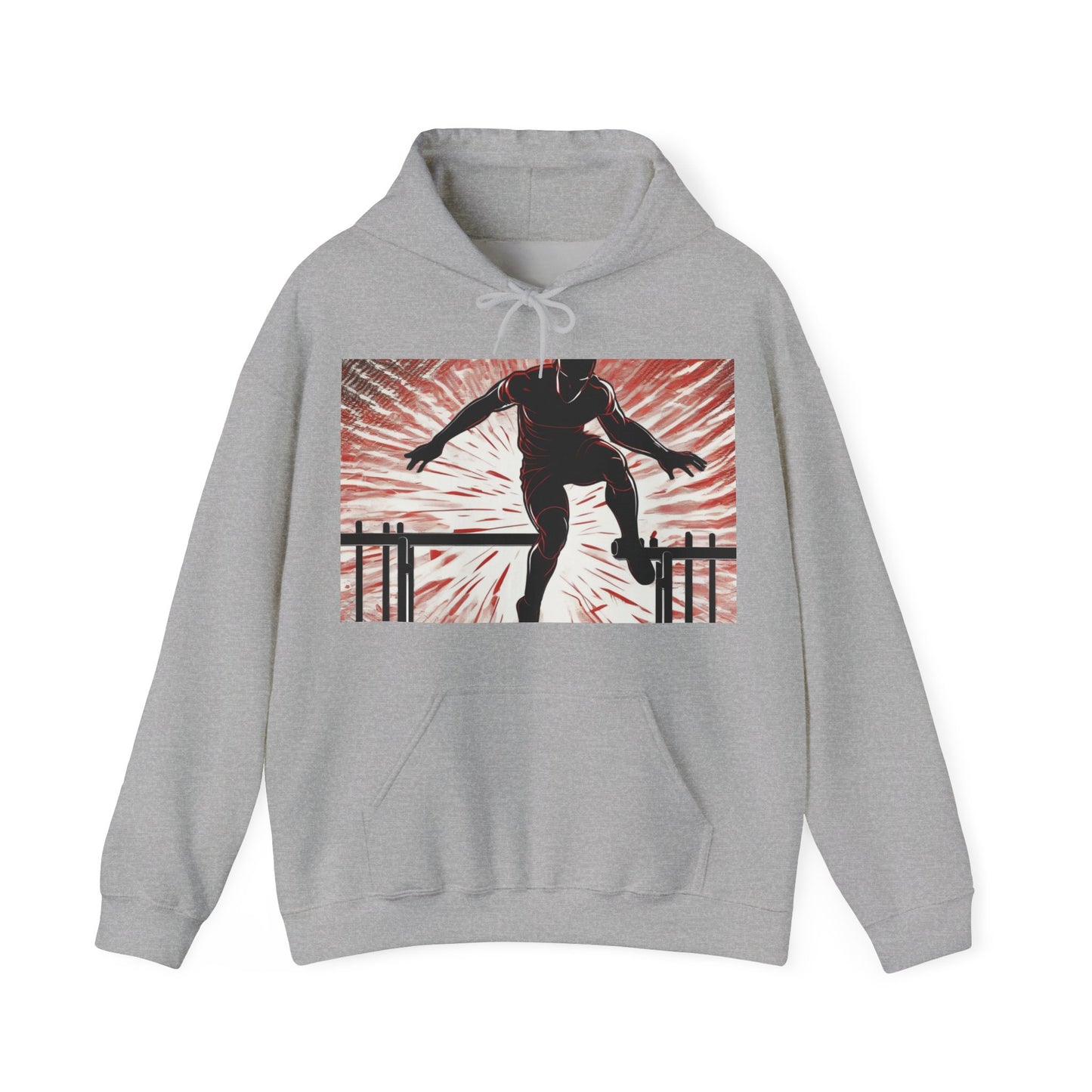 boostlete-recovery-progress-scene-hurdler-halftone-engraved-0212 — Unisex Heavy Blend Hooded Sweatshirt (Gildan)