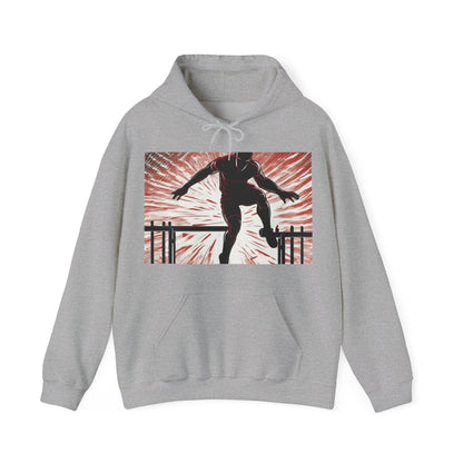 boostlete-recovery-progress-scene-hurdler-halftone-engraved-0212 — Unisex Heavy Blend Hooded Sweatshirt (Gildan)