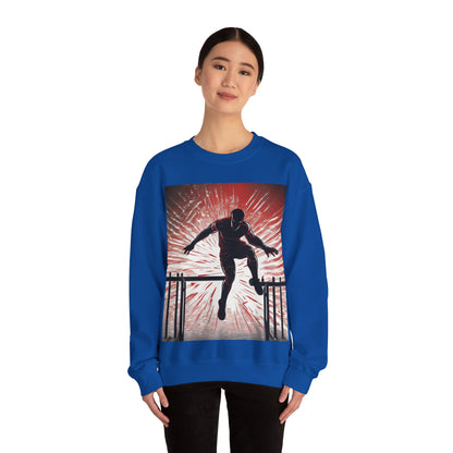 boostlete-recovery-progress-scene-hurdler-halftone-engraved-0212 — Unisex Heavy Blend Crewneck Sweatshirt (Gildan)