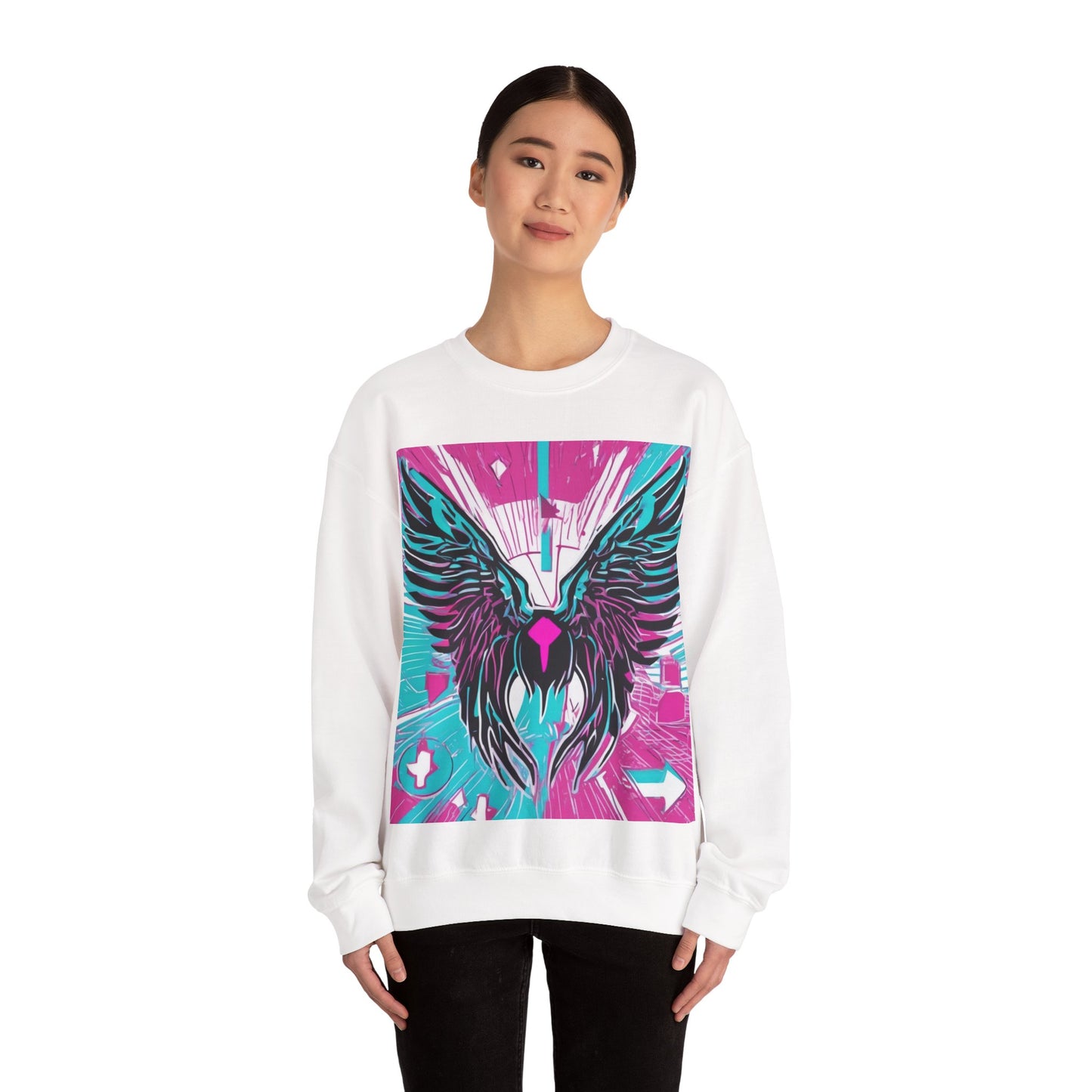 boostlete-am-crew-icon-wings-outline-line-art-0282 — Unisex Heavy Blend Crewneck Sweatshirt (Gildan)