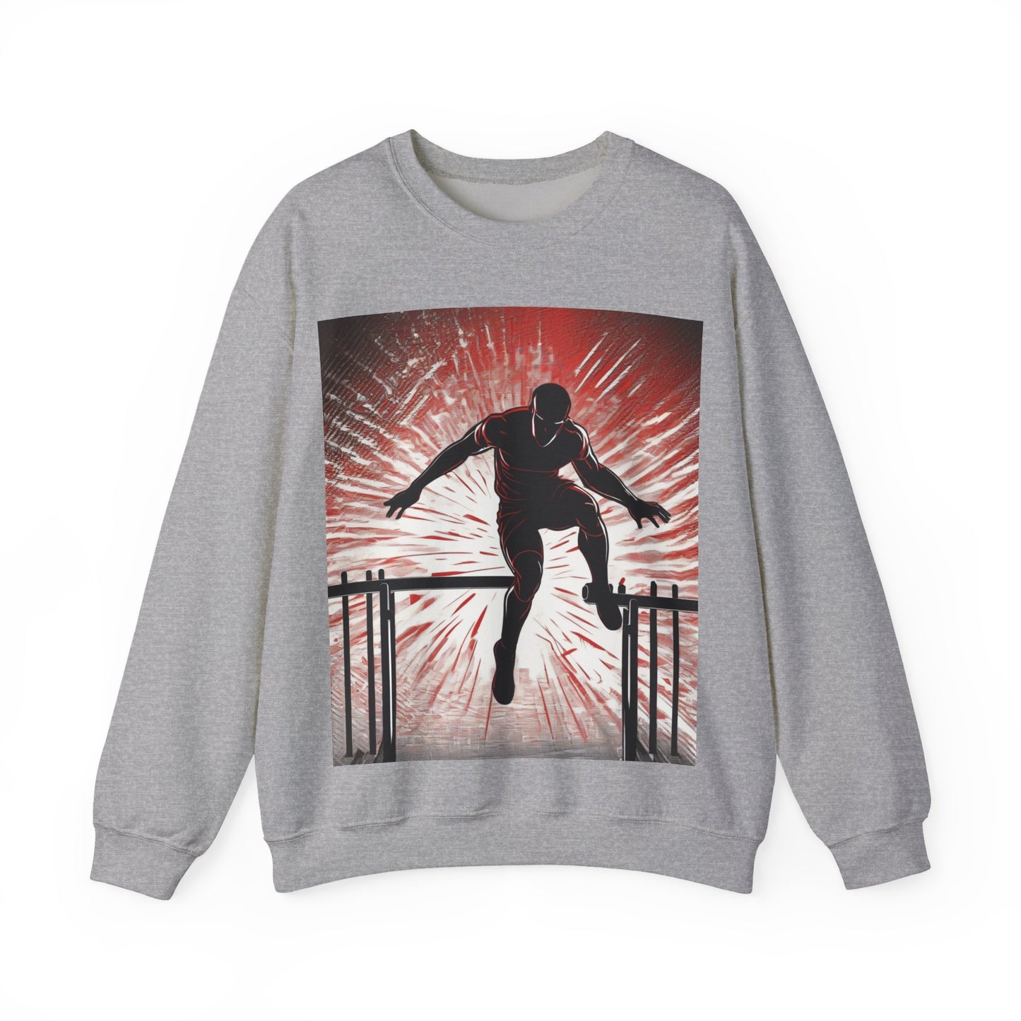 boostlete-recovery-progress-scene-hurdler-halftone-engraved-0212 — Unisex Heavy Blend Crewneck Sweatshirt (Gildan)