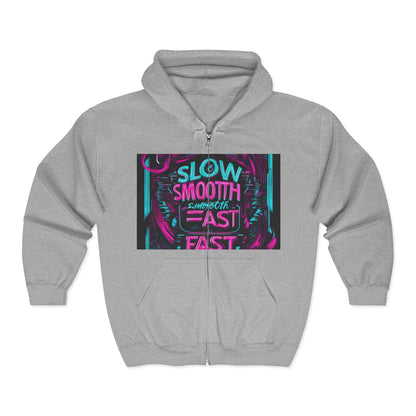 boostlete-recovery-progress-type-slow-is-smooth-smooth-is-fast-banner-engraved-0181 — Unisex Heavy Blend Full-Zip Hooded Sweatshirt