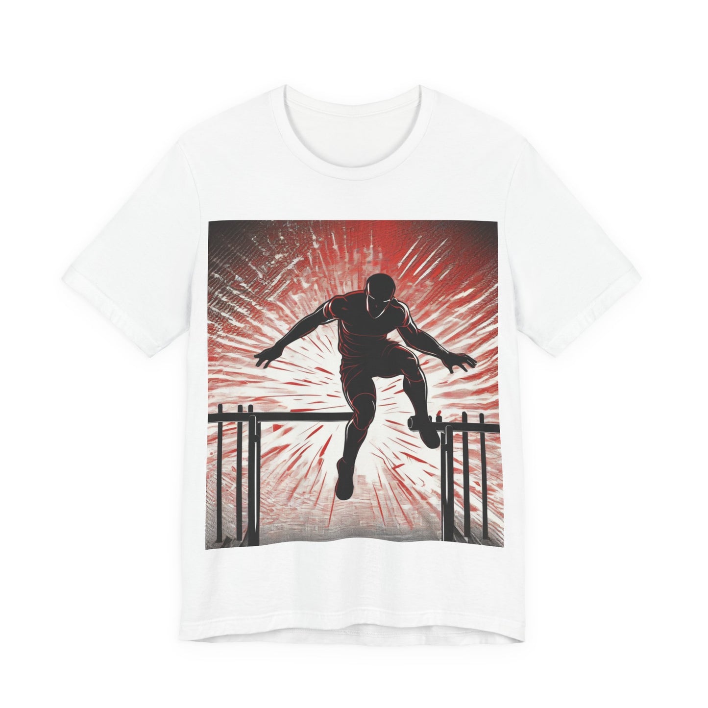 boostlete-recovery-progress-scene-hurdler-halftone-engraved-0212 — Unisex Jersey Short Sleeve (B+C 3001)