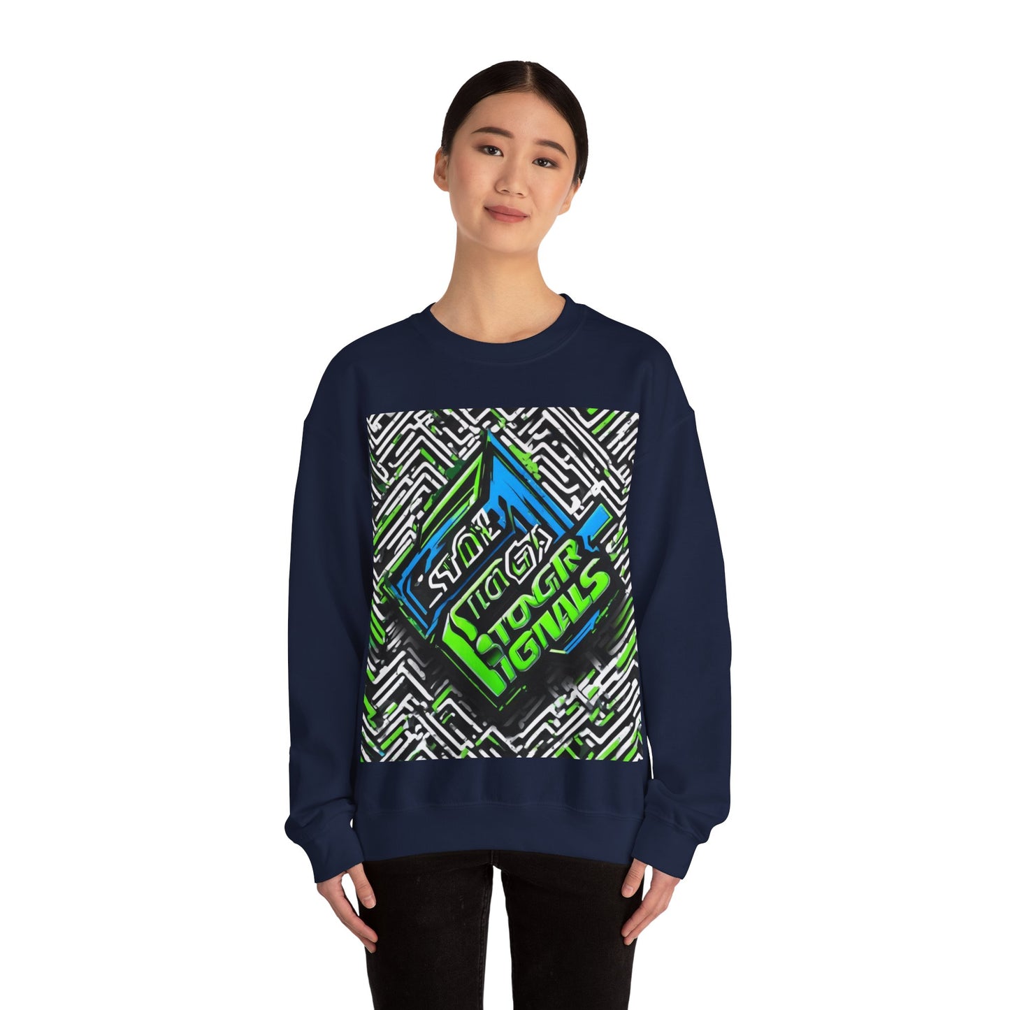 boostlete-am-crew-type-stronger-signals-diagonal-badge-1077 — Unisex Heavy Blend Crewneck (G18000)