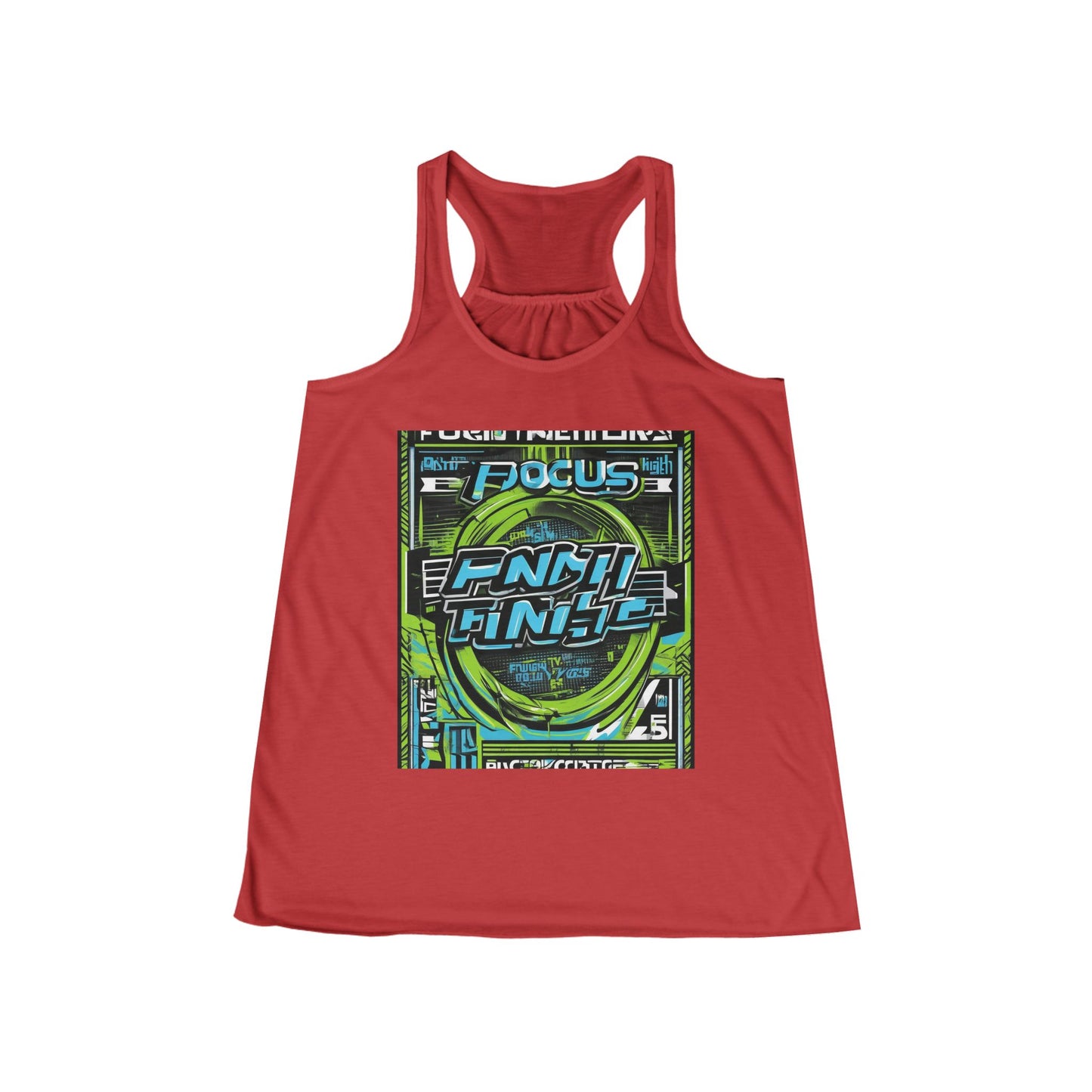 boostlete-iron-intent-type-focus-finish-big-retro-0177 — Women's Flowy Racerback Tank (B+C 8800)