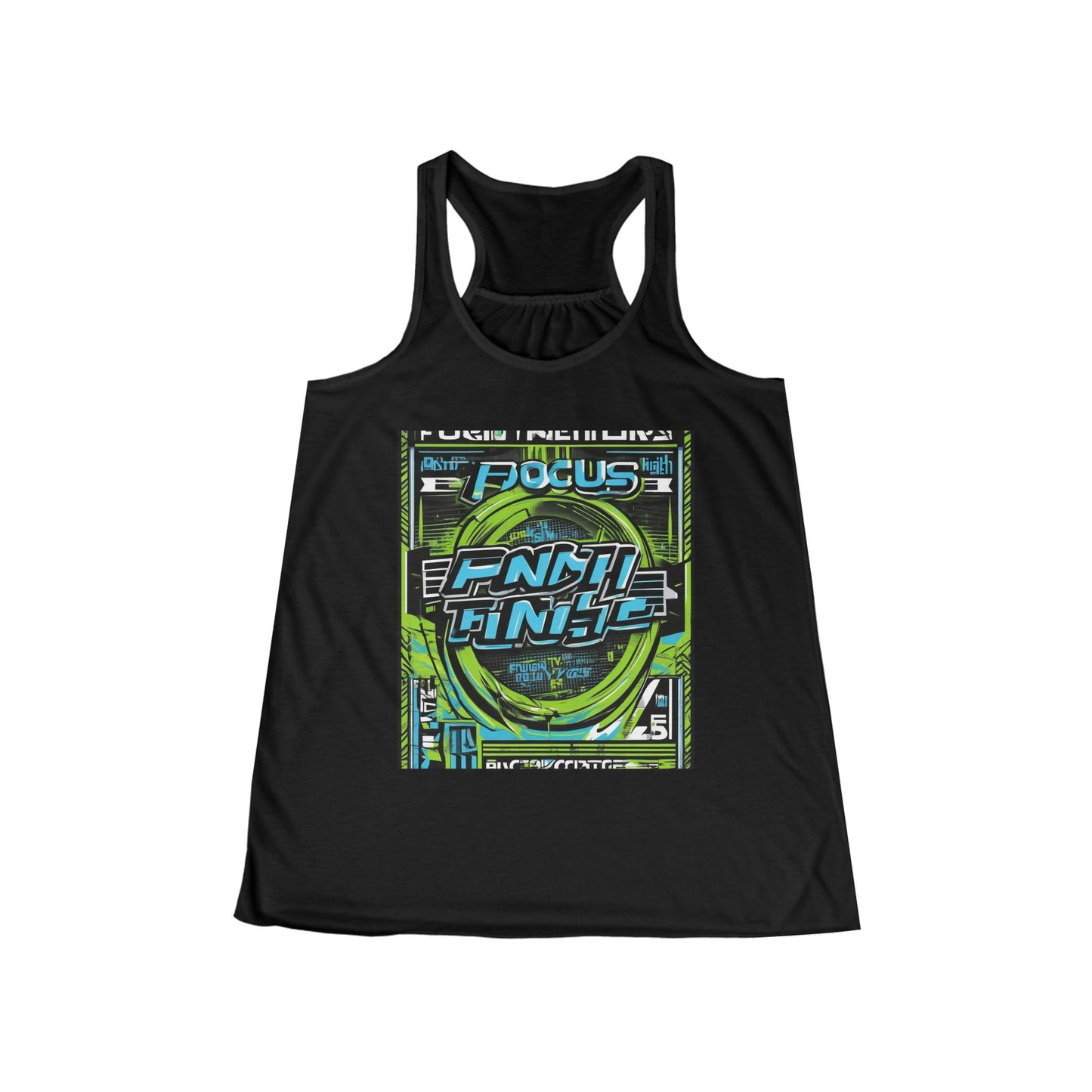 boostlete-iron-intent-type-focus-finish-big-retro-0177 — Women's Flowy Racerback Tank (B+C 8800)