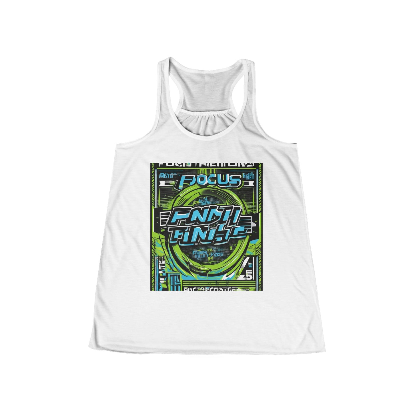 boostlete-iron-intent-type-focus-finish-big-retro-0177 — Women's Flowy Racerback Tank (B+C 8800)