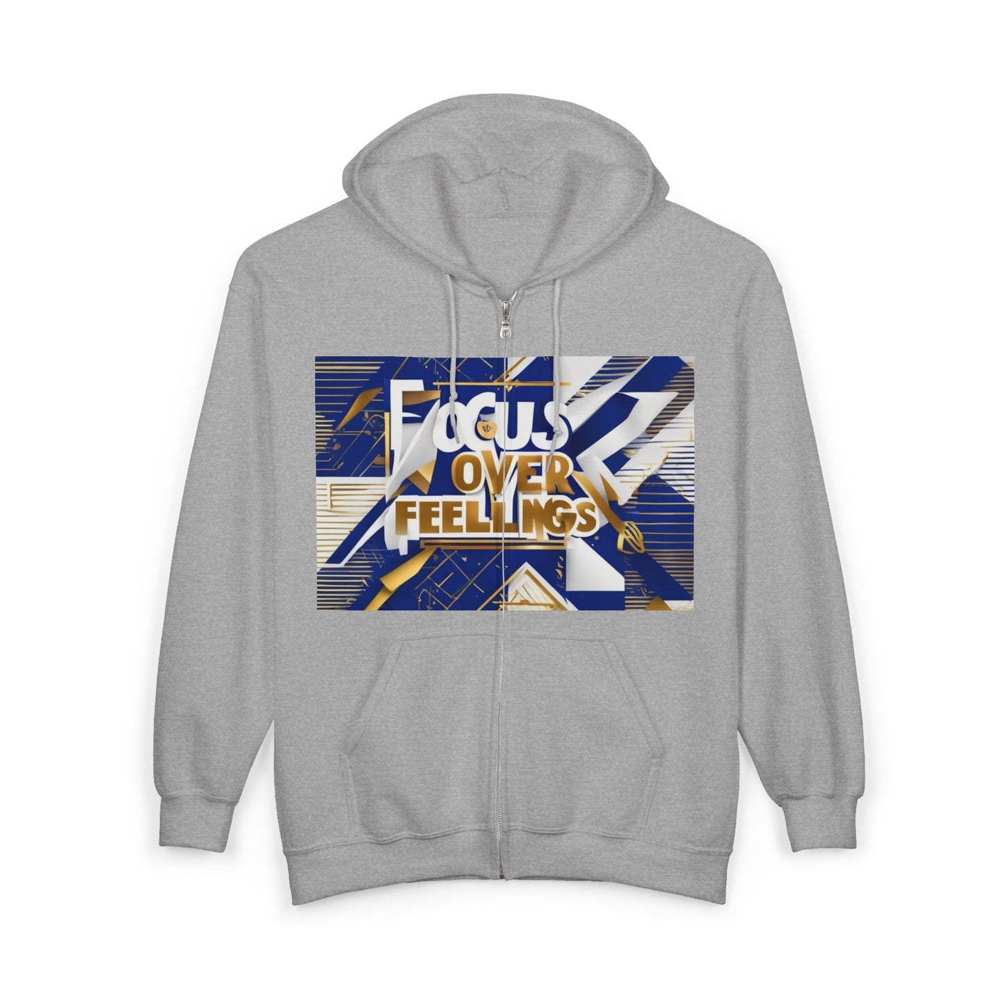 boostlete-am-crew-type-focus-over-feelings-banner-geometric-0169 — Unisex Heavy Blend Full-Zip Hooded Sweatshirt