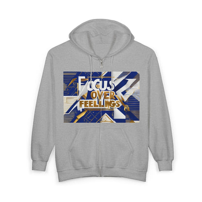 boostlete-am-crew-type-focus-over-feelings-banner-geometric-0169 — Unisex Heavy Blend Full-Zip Hooded Sweatshirt