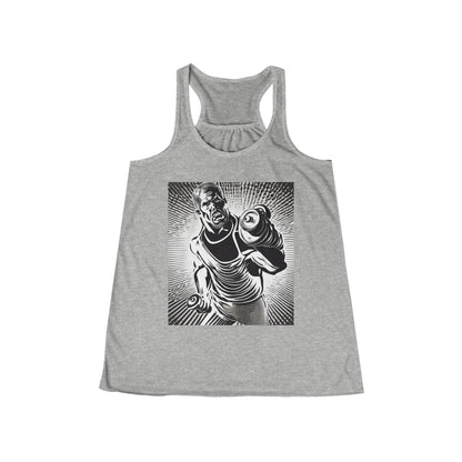boostlete-pr-season-scene-lunge-halftone-engraved-0096 — Women's Flowy Racerback Tank (B+C 8800)