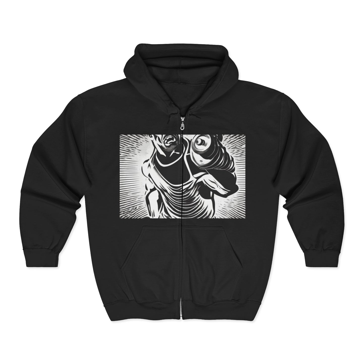 boostlete-pr-season-scene-lunge-halftone-engraved-0096 — Unisex Heavy Blend Full-Zip Hooded Sweatshirt