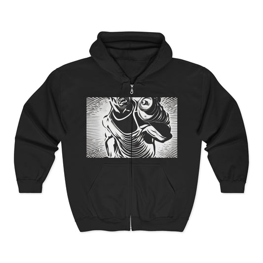 boostlete-pr-season-scene-lunge-halftone-engraved-0096 — Unisex Heavy Blend Full-Zip Hooded Sweatshirt