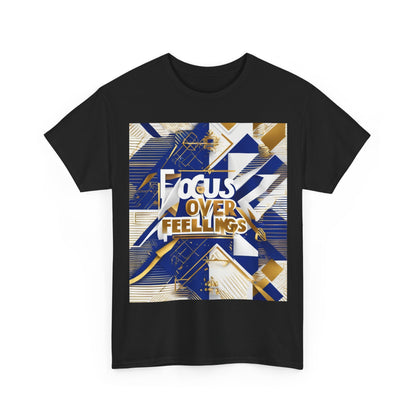boostlete-am-crew-type-focus-over-feelings-banner-geometric-0169 — Unisex Heavy Cotton Tee (Gildan 5000)