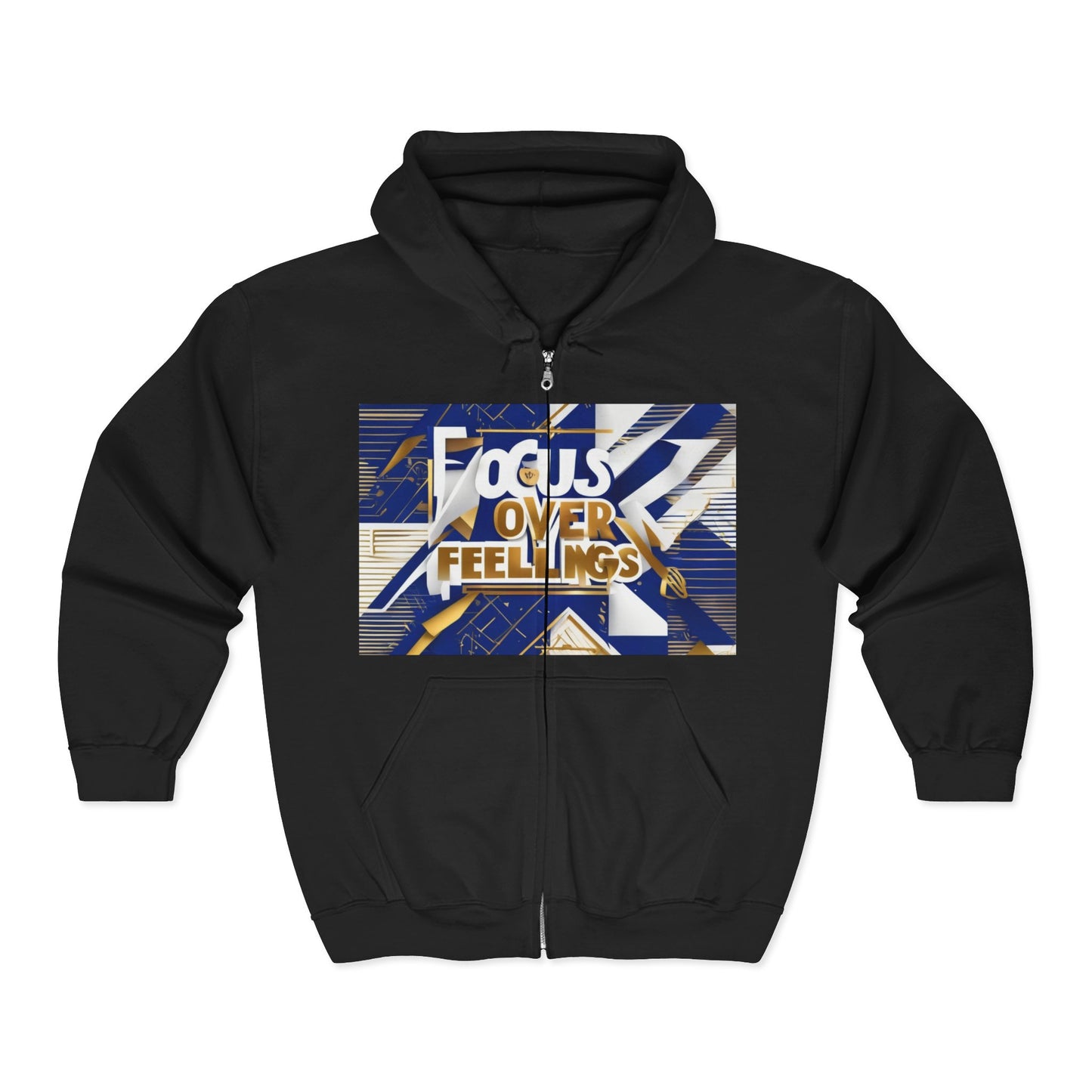 boostlete-am-crew-type-focus-over-feelings-banner-geometric-0169 — Unisex Heavy Blend Full-Zip Hooded Sweatshirt
