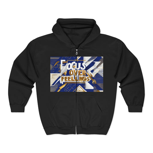 boostlete-am-crew-type-focus-over-feelings-banner-geometric-0169 — Unisex Heavy Blend Full-Zip Hooded Sweatshirt