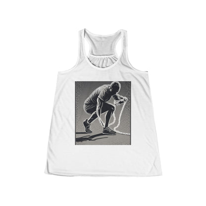 boostlete-recovery-progress-scene-runner-halftone-engraved-0068 — Women's Flowy Racerback Tank (B+C 8800)