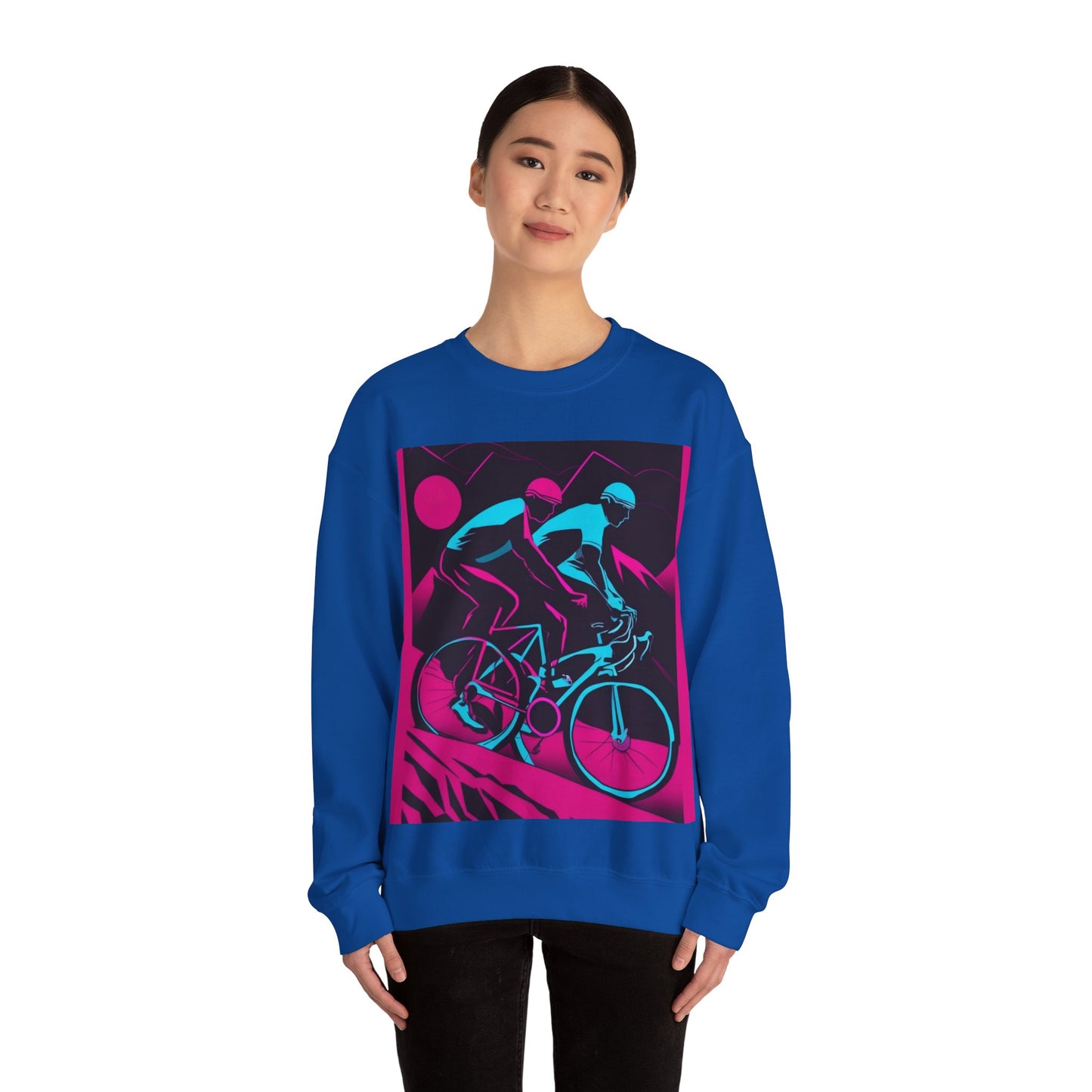 boostlete-rise-grind-scene-cyclist-outline-vector-0868 — Unisex Heavy Blend Crewneck (G18000)
