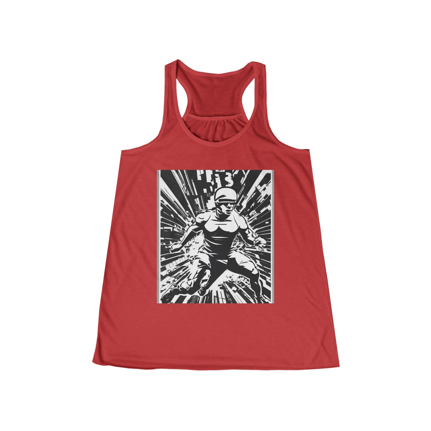 boostlete-field-day-scene-sprinter-halftone-bold-0148 — Women's Flowy Racerback Tank (B+C 8800)