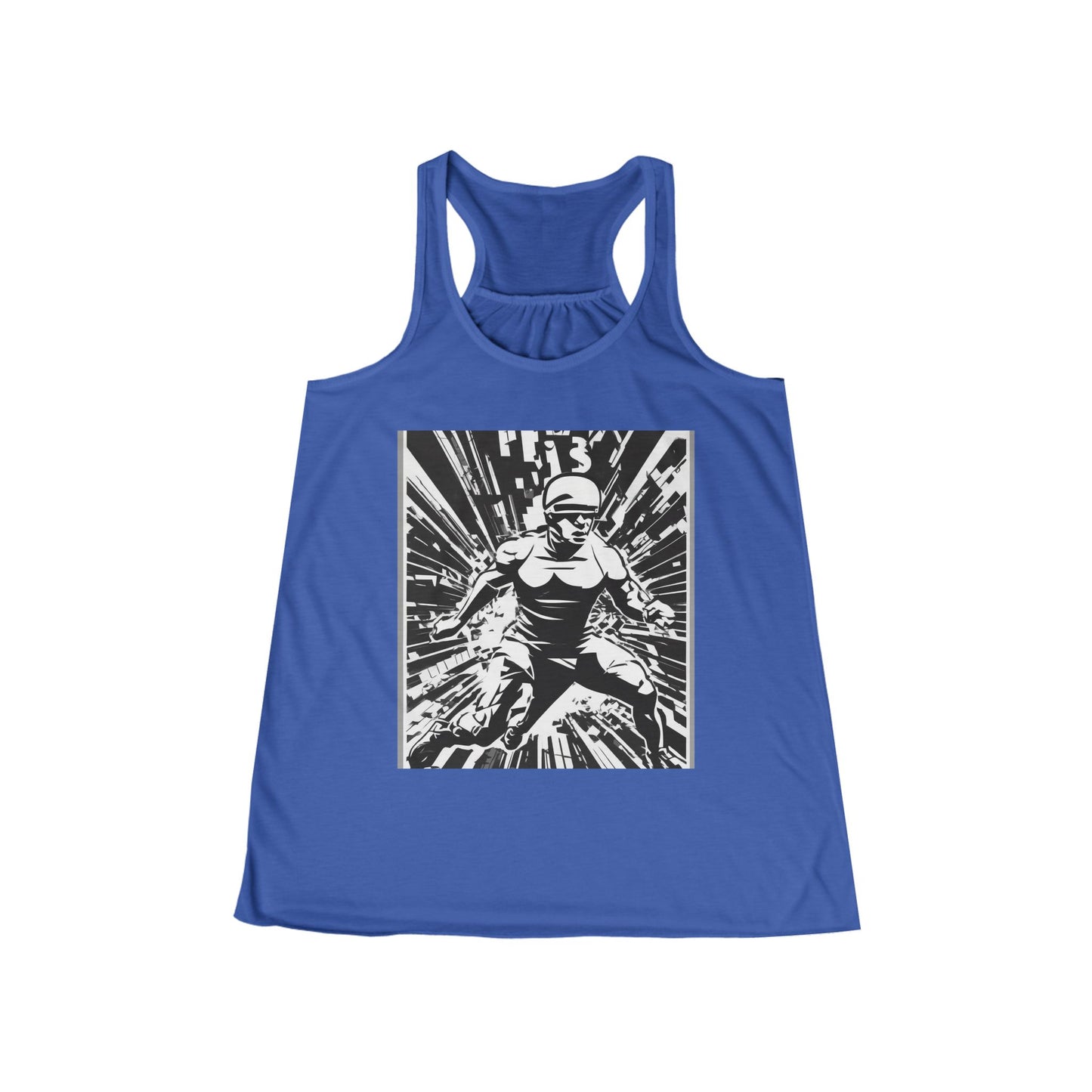 boostlete-field-day-scene-sprinter-halftone-bold-0148 — Women's Flowy Racerback Tank (B+C 8800)