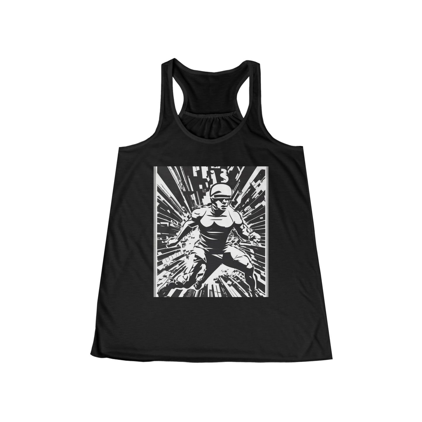boostlete-field-day-scene-sprinter-halftone-bold-0148 — Women's Flowy Racerback Tank (B+C 8800)