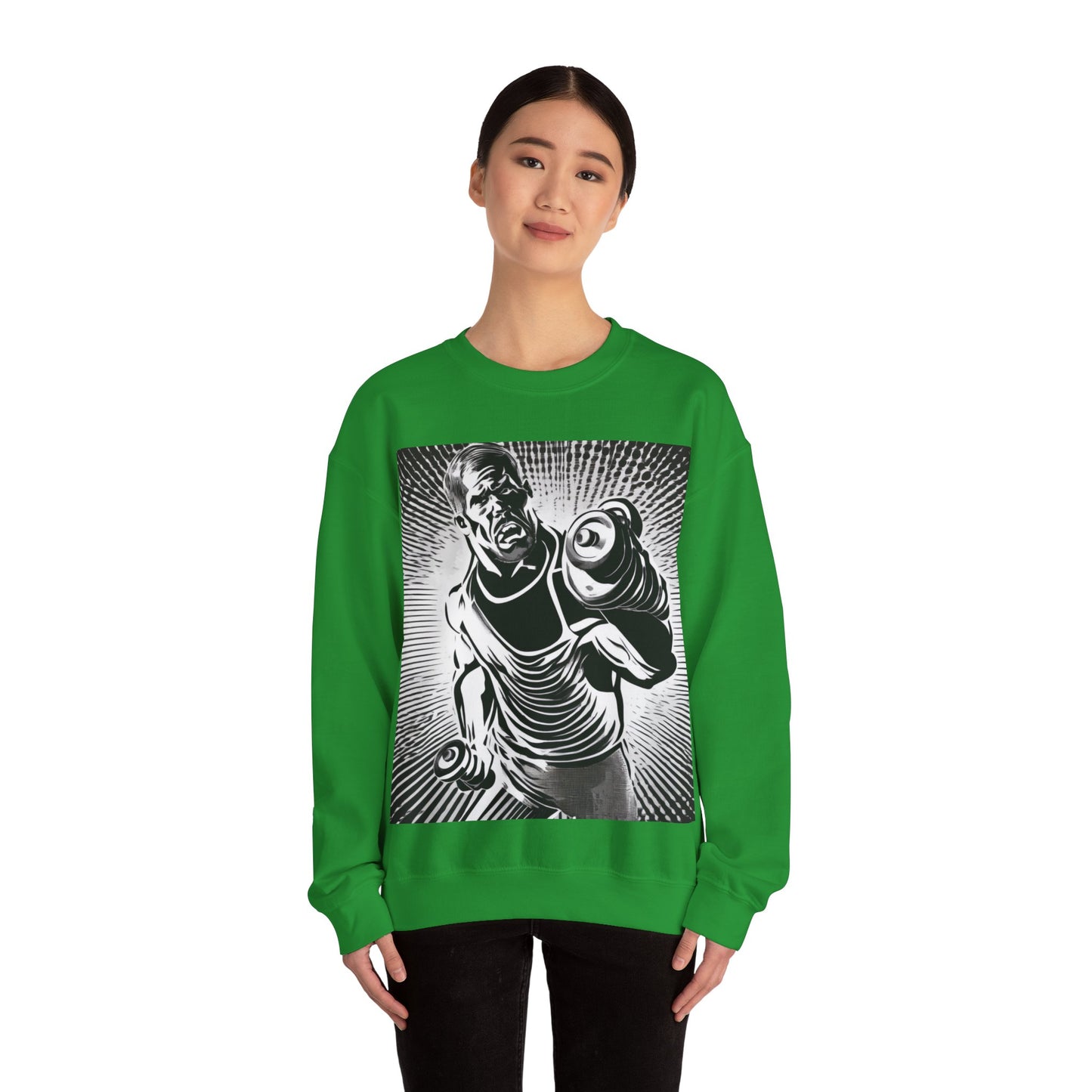 boostlete-pr-season-scene-lunge-halftone-engraved-0096 — Unisex Heavy Blend Crewneck Sweatshirt (Gildan)