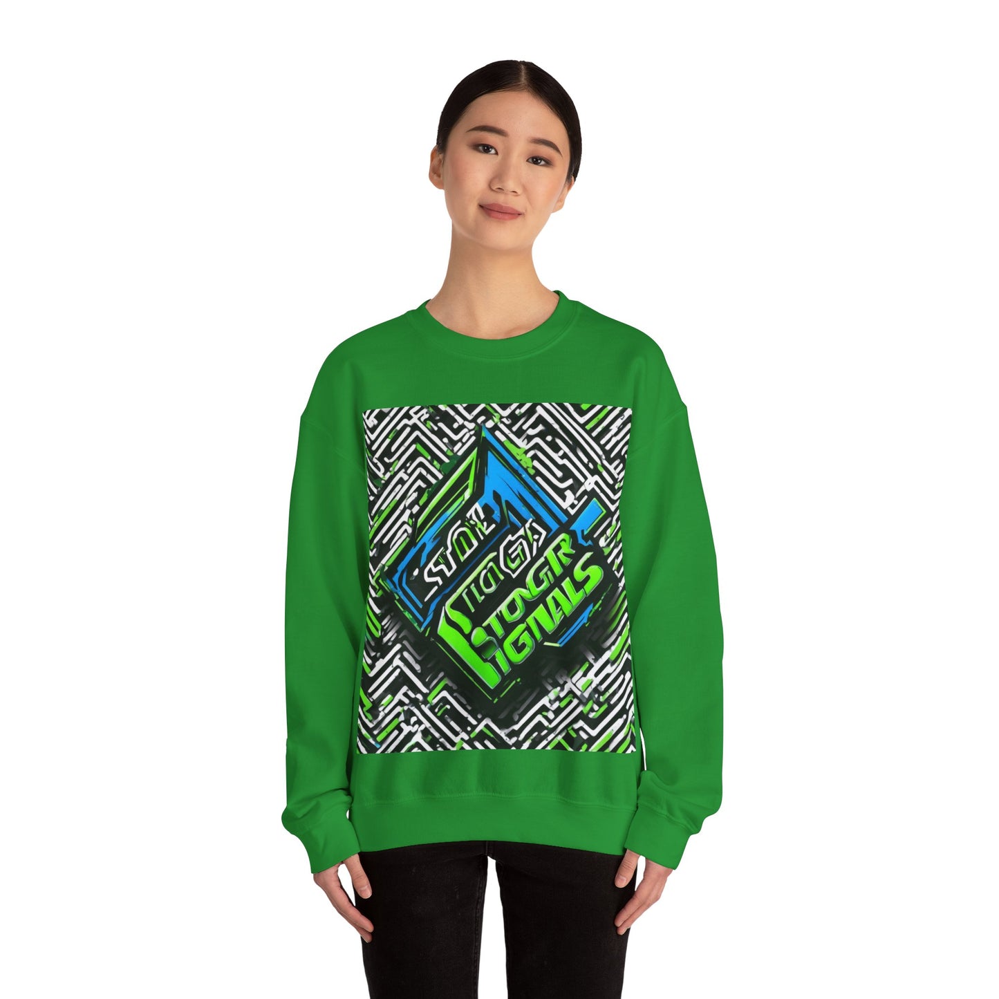 boostlete-am-crew-type-stronger-signals-diagonal-badge-1077 — Unisex Heavy Blend Crewneck (G18000)