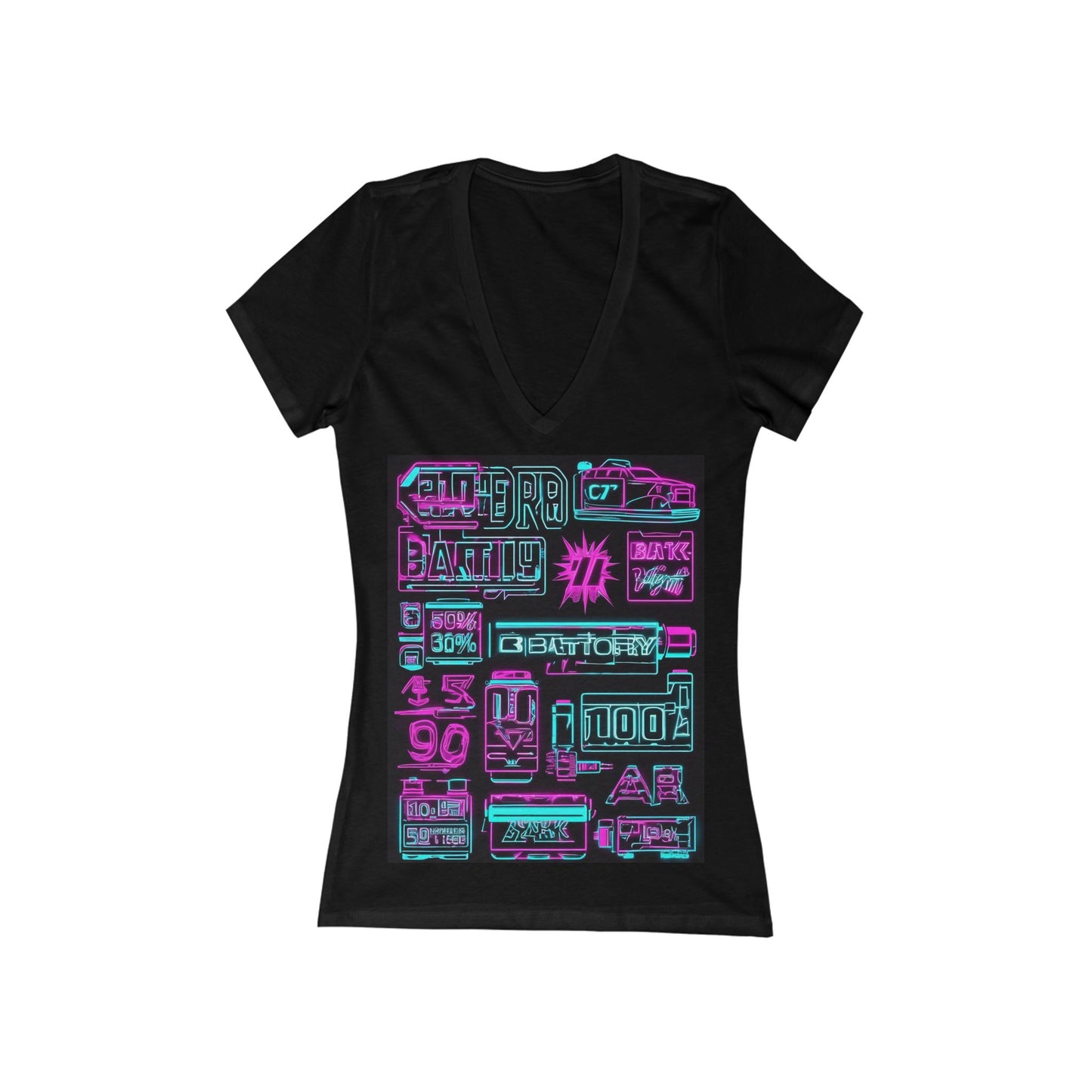boostlete-rise-grind-type-battery-100-effort-split-blueprint-0205 — Women's Deep V-Neck Tee (B+C 6035)