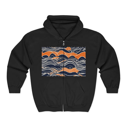 boostlete-iron-intent-type-small-wins-big-waves-outline-over-solid-geometric-0261 — Unisex Heavy Blend Full-Zip Hooded Sweatshirt