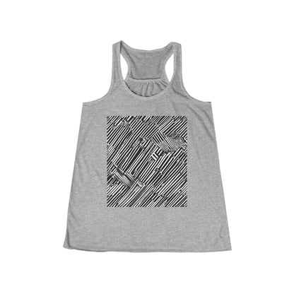 boostlete-mile-by-mile-pattern-barcode-monoline-0059 — Women's Flowy Racerback Tank (B+C 8800)