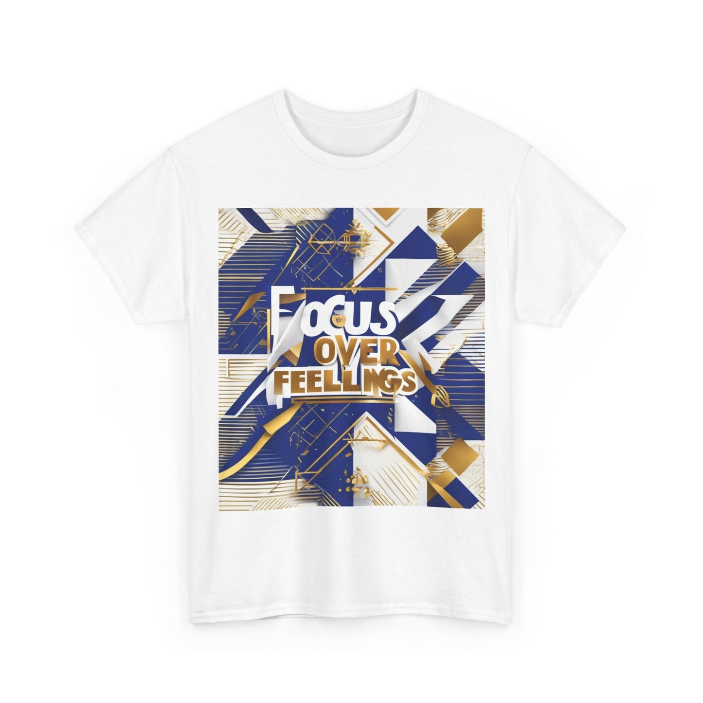 boostlete-am-crew-type-focus-over-feelings-banner-geometric-0169 — Unisex Heavy Cotton Tee (Gildan 5000)