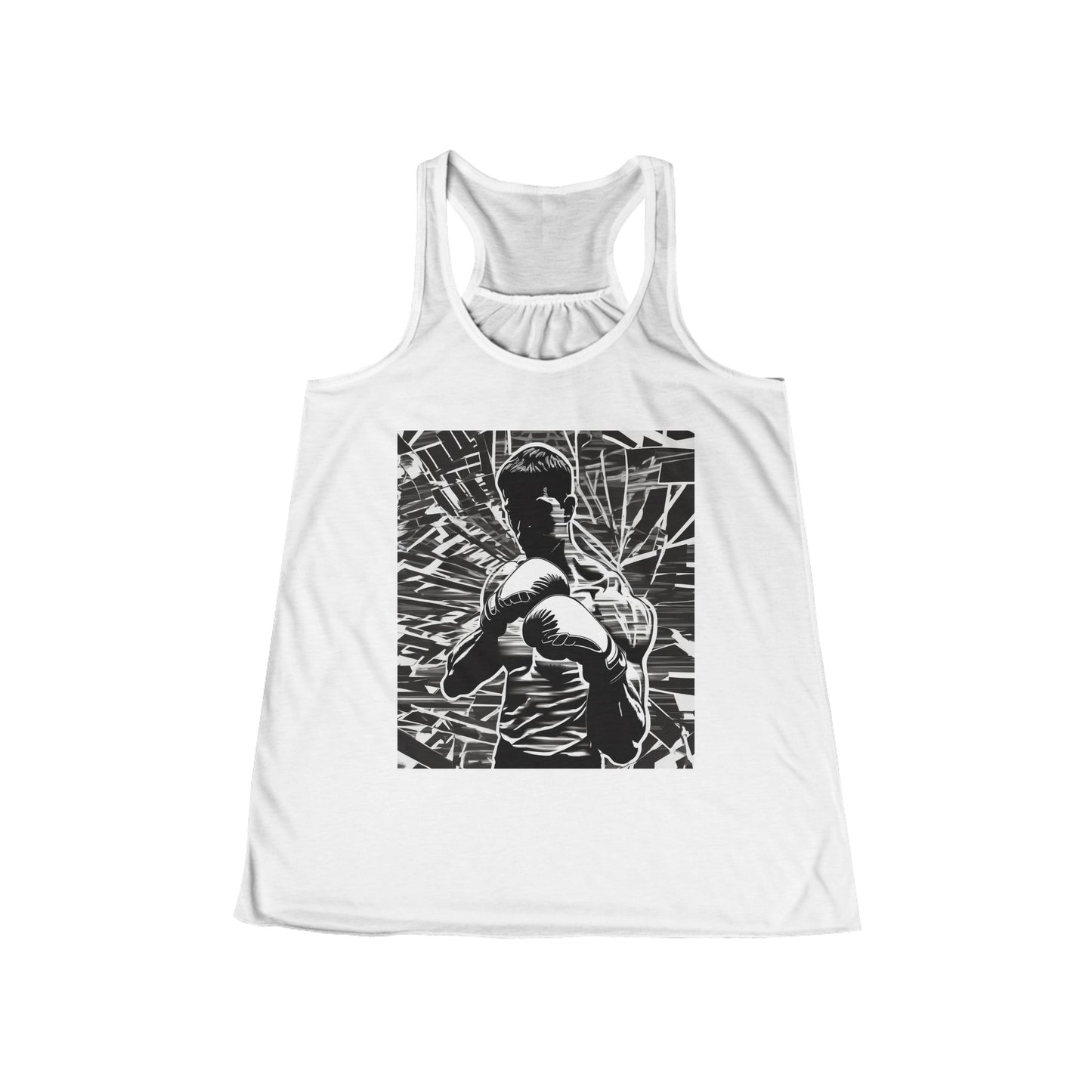 boostlete-boost-mode-scene-boxer-glitch-paper-0084 — Women's Flowy Racerback Tank (B+C 8800)
