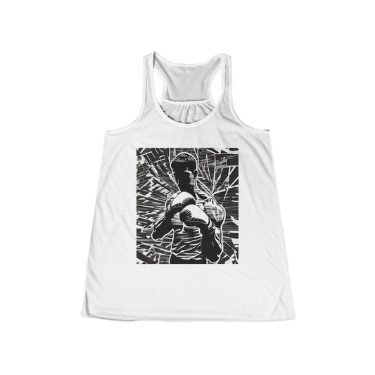 boostlete-boost-mode-scene-boxer-glitch-paper-0084 — Women's Flowy Racerback Tank (B+C 8800)
