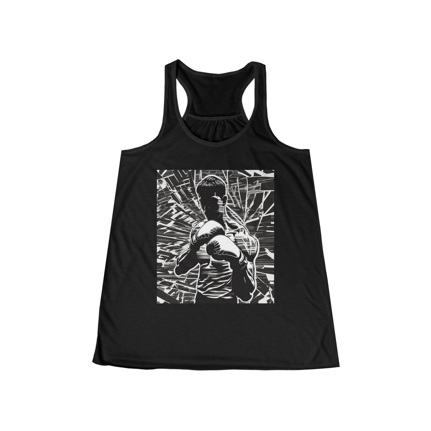boostlete-boost-mode-scene-boxer-glitch-paper-0084 — Women's Flowy Racerback Tank (B+C 8800)