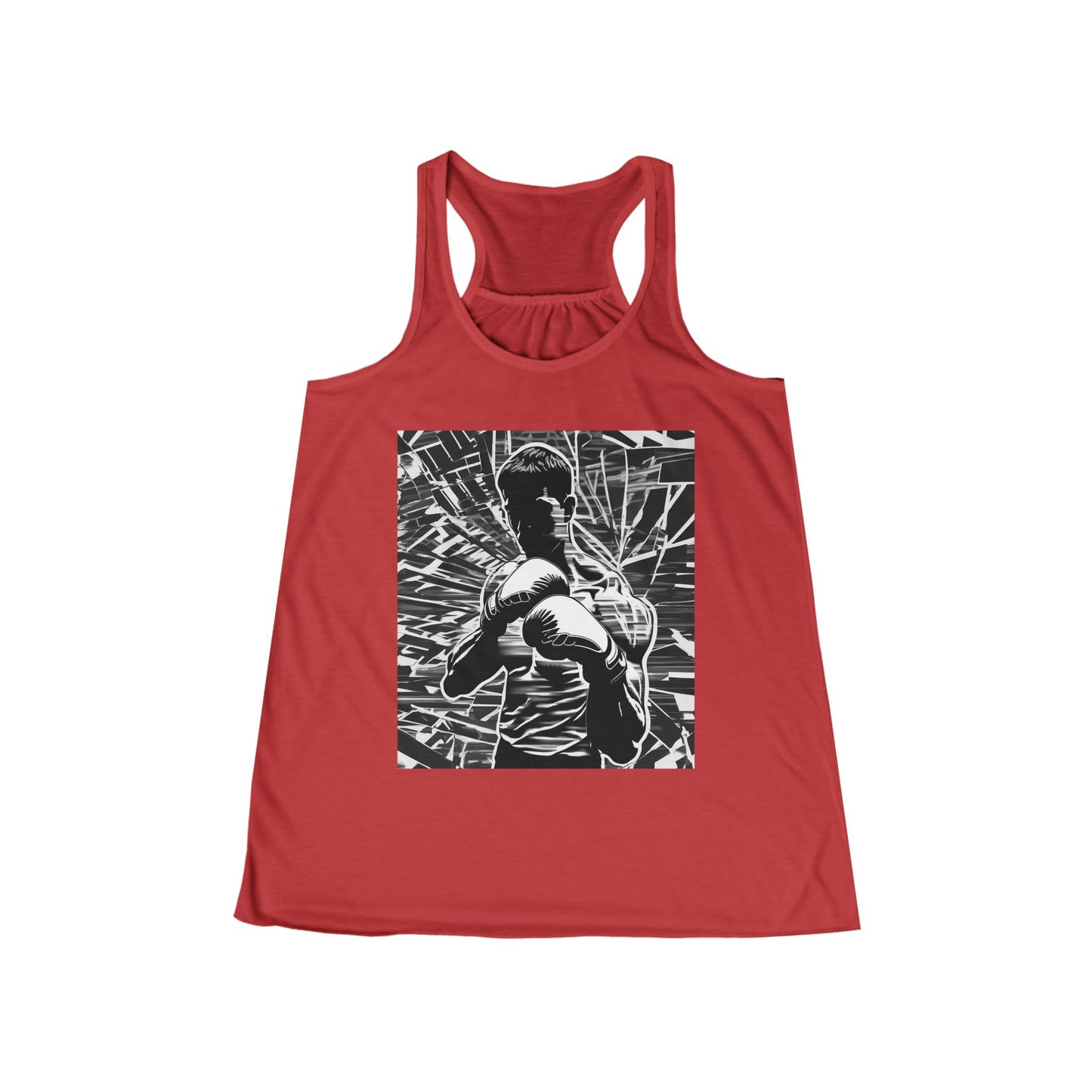 boostlete-boost-mode-scene-boxer-glitch-paper-0084 — Women's Flowy Racerback Tank (B+C 8800)
