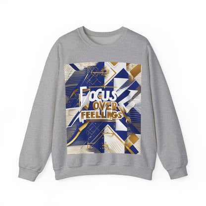 boostlete-am-crew-type-focus-over-feelings-banner-geometric-0169 — Unisex Heavy Blend Crewneck Sweatshirt (Gildan)