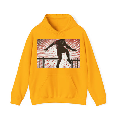 boostlete-recovery-progress-scene-hurdler-halftone-engraved-0212 — Unisex Heavy Blend Hooded Sweatshirt (Gildan)