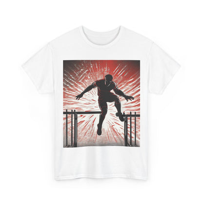 boostlete-recovery-progress-scene-hurdler-halftone-engraved-0212 — Unisex Heavy Cotton Tee (Gildan 5000)