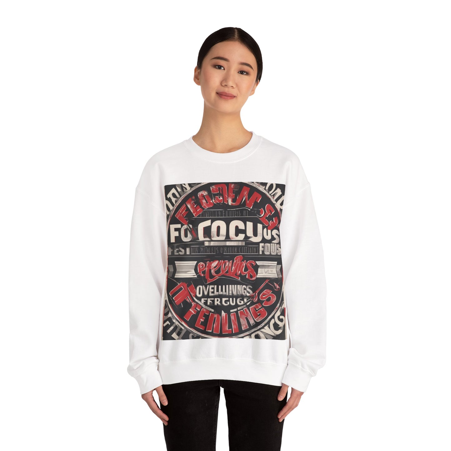 boostlete-mile-by-mile-type-focus-over-feelings-split-retro-0841 — Unisex Heavy Blend Crewneck (G18000)