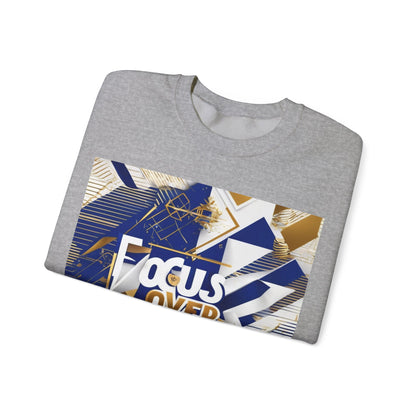 boostlete-am-crew-type-focus-over-feelings-banner-geometric-0169 — Unisex Heavy Blend Crewneck Sweatshirt (Gildan)