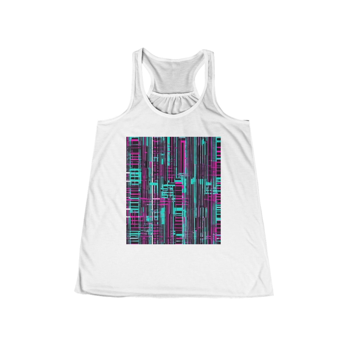 boostlete-field-day-pattern-barcode-retro-0275 — Women's Flowy Racerback Tank (B+C 8800)