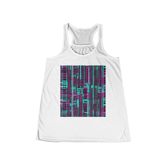 boostlete-field-day-pattern-barcode-retro-0275 — Women's Flowy Racerback Tank (B+C 8800)