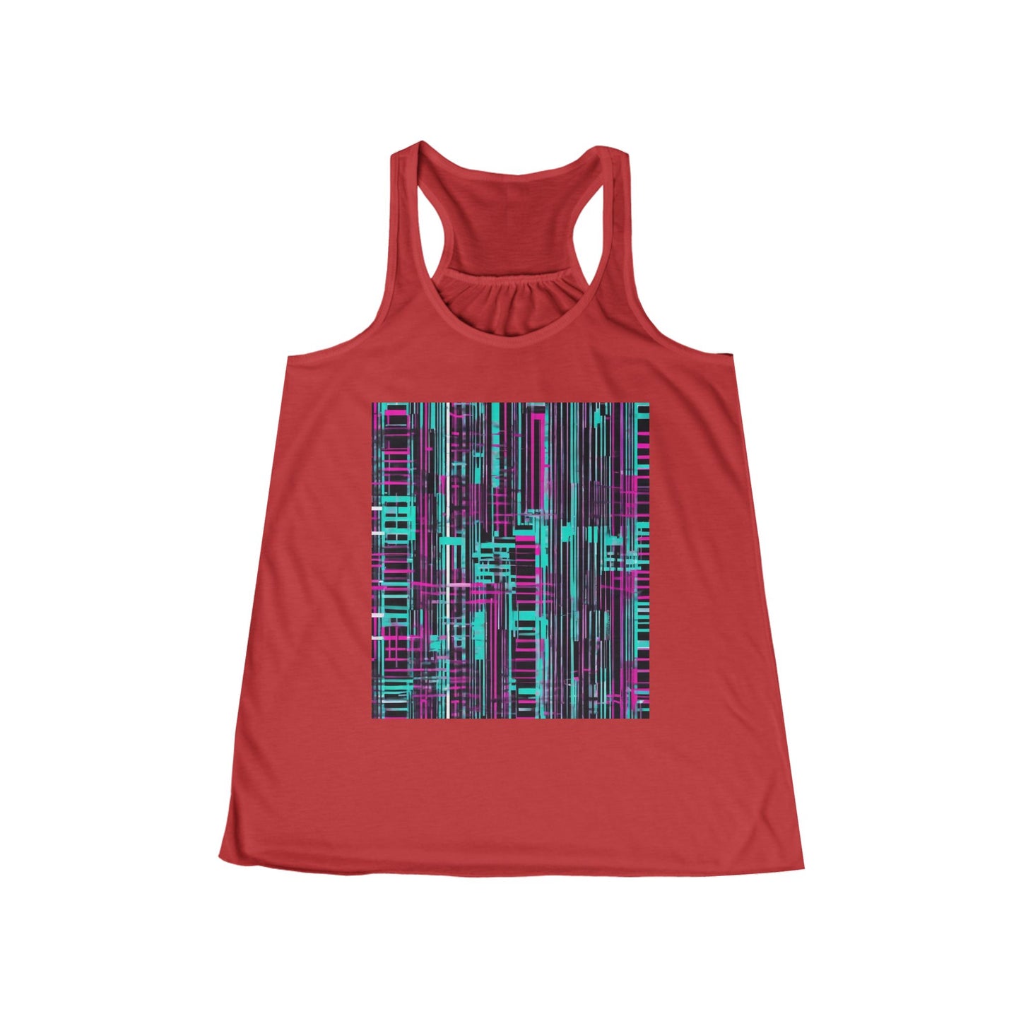 boostlete-field-day-pattern-barcode-retro-0275 — Women's Flowy Racerback Tank (B+C 8800)