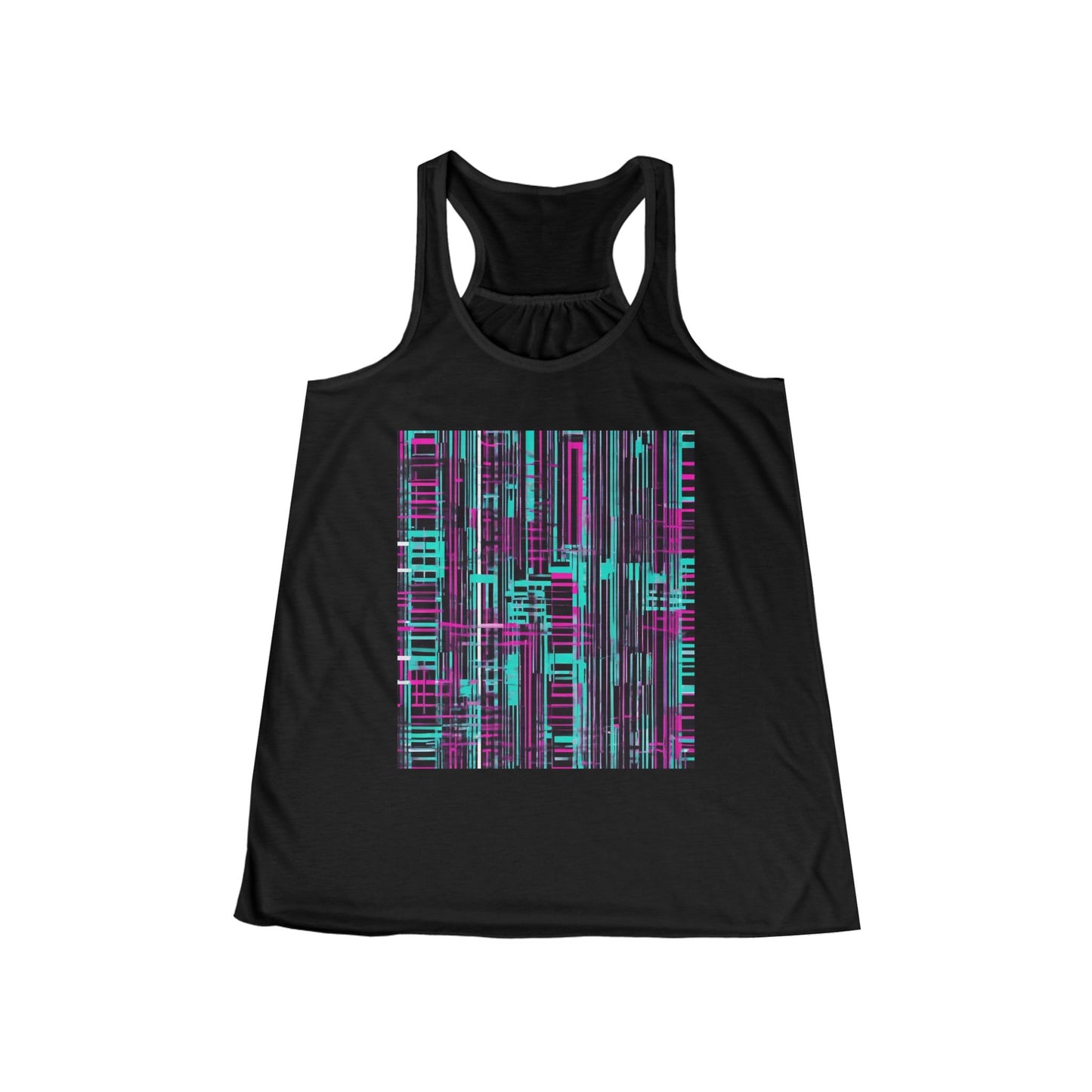 boostlete-field-day-pattern-barcode-retro-0275 — Women's Flowy Racerback Tank (B+C 8800)