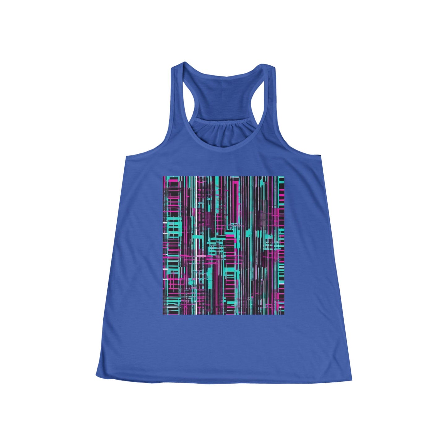 boostlete-field-day-pattern-barcode-retro-0275 — Women's Flowy Racerback Tank (B+C 8800)