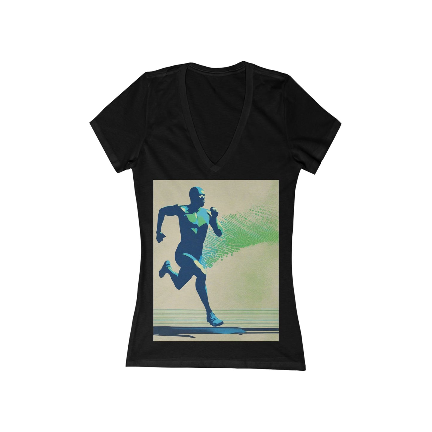 boostlete-am-crew-scene-sprinter-halftone-engraved-0092 — Women's Deep V-Neck Tee (B+C 6035)