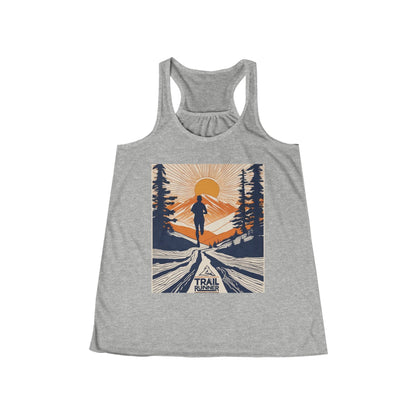 boostlete-iron-intent-scene-trail-glitch-badge-0100 — Women's Flowy Racerback Tank (B+C 8800)