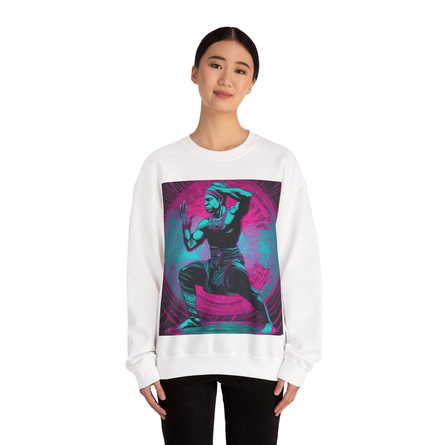boostlete-rise-grind-scene-yogi-motion-line-art-0240 — Unisex Heavy Blend Crewneck Sweatshirt (Gildan)