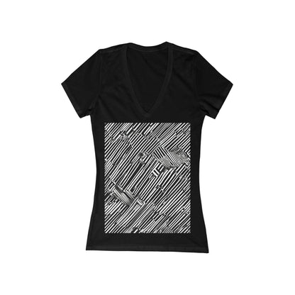 boostlete-mile-by-mile-pattern-barcode-monoline-0059 — Women's Deep V-Neck Tee (B+C 6035)